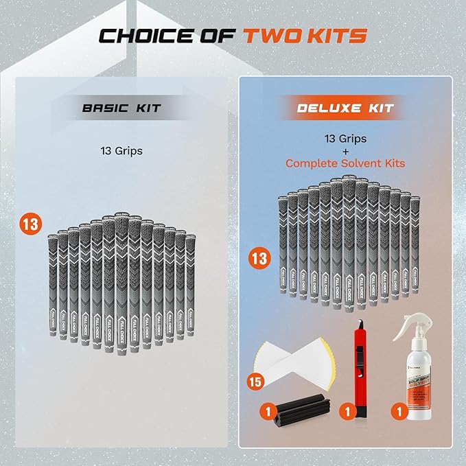 Cross Corded Golf Grips 13 Pack, Low Taper Design, Choose from 13 Grips or 13 Grips with All Kits, 3 Sizes 5 Colors Options, Multi-compound Hybrid Golf Club Grips, CG01 Series