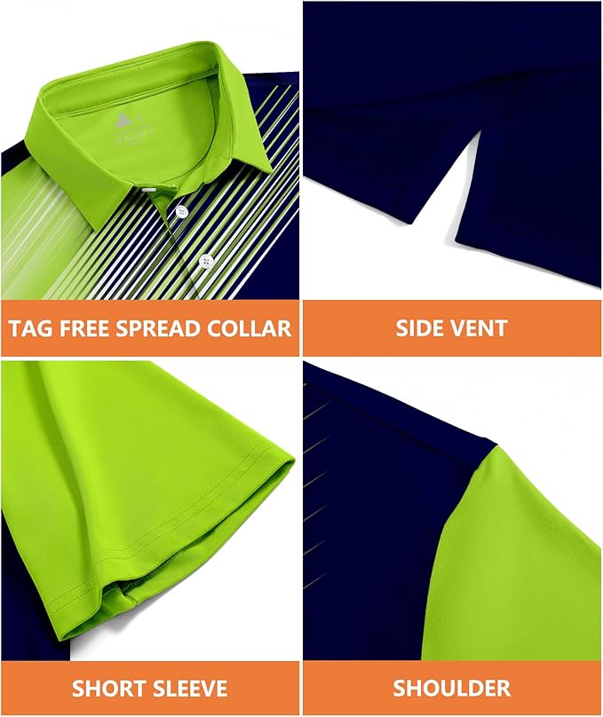 JACKETOWN Mens Polo Shirts Short Sleeve Print Dry Fit Performance Moisture Wicking Casual Collared Golf Shirts