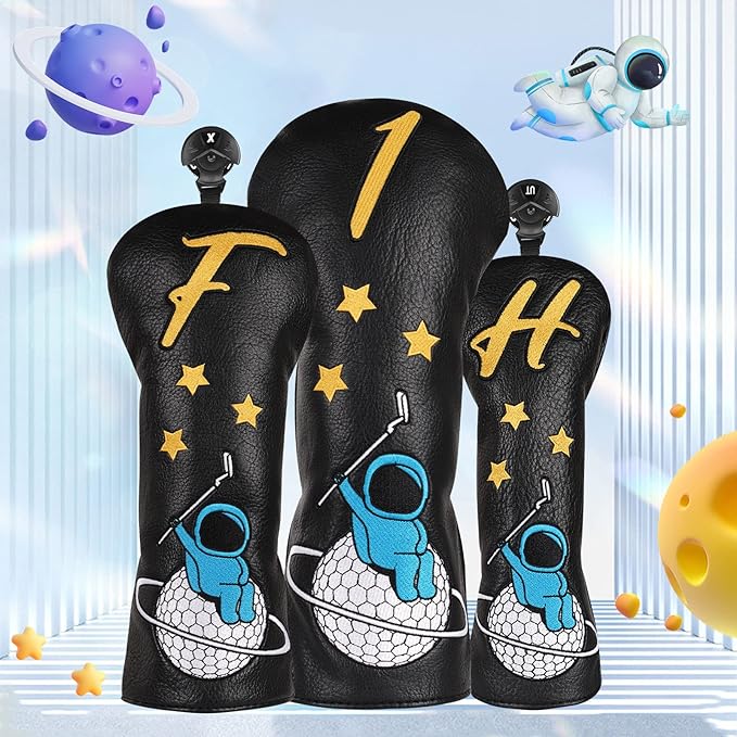 Astronaut Series Golf Headcovers, Synthetic Leather Golf Head Covers for Driver, Fairway Wood and Hybrid, Golf Putter Covers for Mallet and Blade