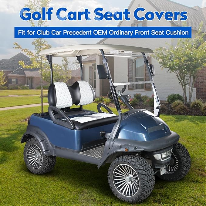 NOKINS Golf Cart Diamond Seat Covers Kit, Fit for Club Car Precedent OEM Standard Front Seat Cushion, Golf Cart Vinyl Seat Cover, No Nails Required
