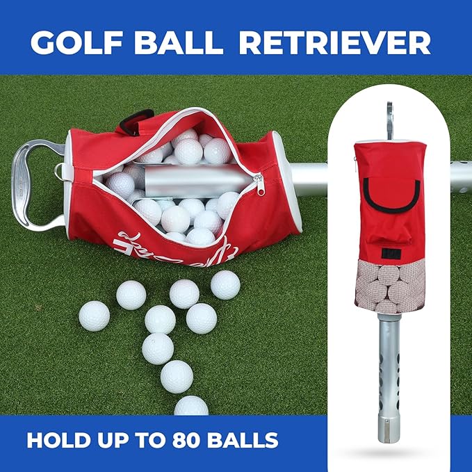 Golf Ball Retriever | Portable Shag Bag for Golf Balls | Collector with Detachable Aluminum Alloy/Plastic Tube and Handle - Holds up to 80 Balls