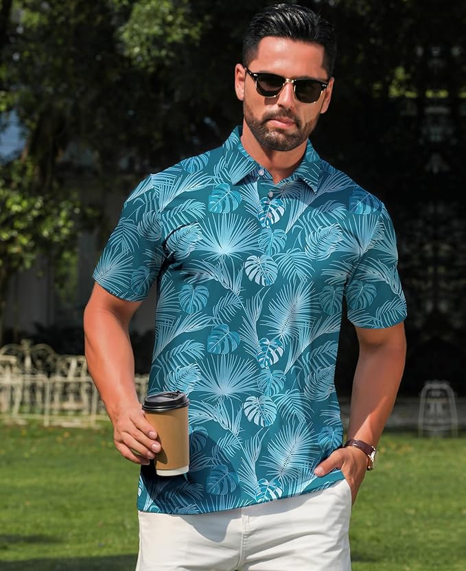 zeetoo Men's Polo Shirts Hawaiian Golf Polos Shirts Short Sleeve Performance Moisture Wicking Mens Golf Shirts