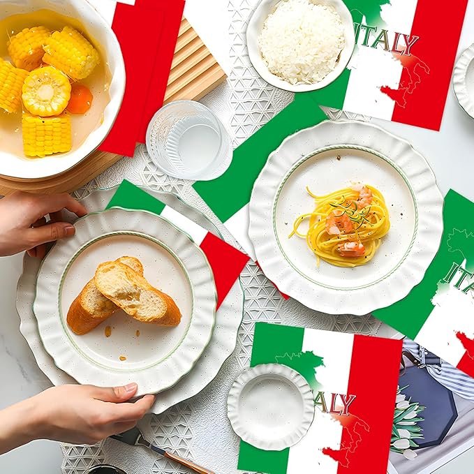 Italian Party Napkins Decorations, Disposable Paper Italy Flag Napkins Supplies Pack of 50, Birthday Party Baby Shower Decor Size 6.5 Inch