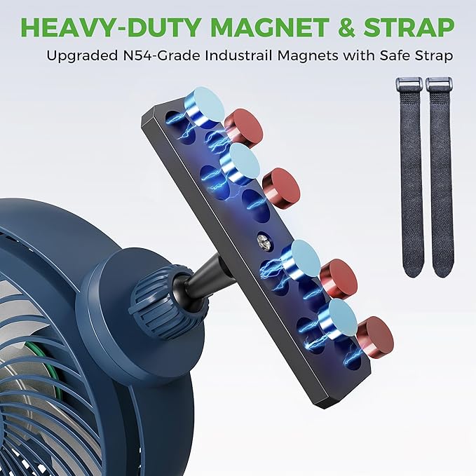10L0L Magnetic Golf Cart Fan Rechargeable with Flexible Tripod Mount - 10000mAh Battery Operated Portable Fan 360° Rotatable Head, Fits for Yamaha/EZGO/Club Car Golf Cart with LED Light