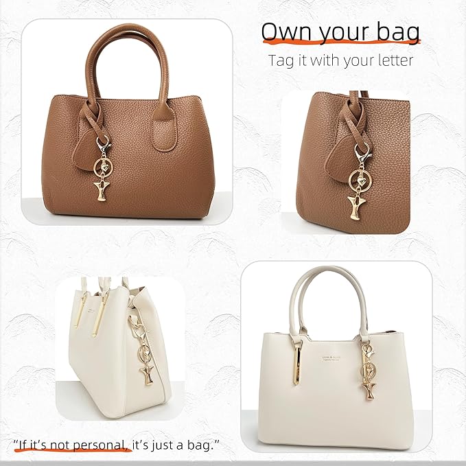 Gold Bubble Heart, Cherry, Bow & More Designs Letter Initial Keychain Bag Charms – Cute Purse Charms for Handbags