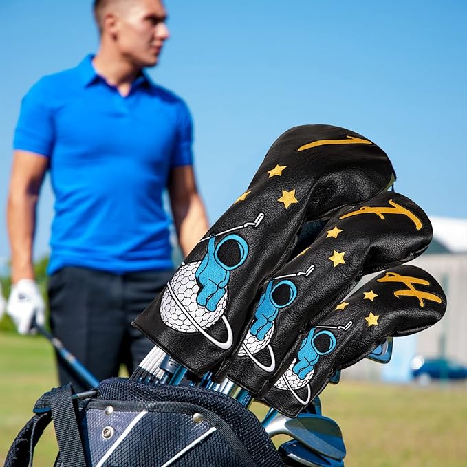 Astronaut Series Golf Headcovers, Synthetic Leather Golf Head Covers for Driver, Fairway Wood and Hybrid, Golf Putter Covers for Mallet and Blade