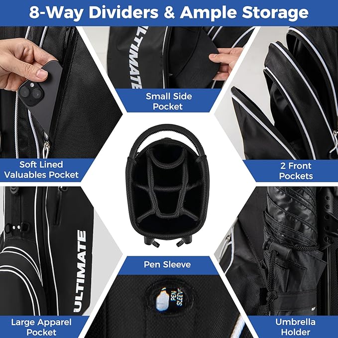 ULTIMATE Left Handed Golf Clubs for Men, 10pcs Men's Complete Golf Club Set Includes 460cc #1 Driver, #3 Fairway Wood, #4 Hybrid, #6/#7/#8/#9/#P Irons, Putter