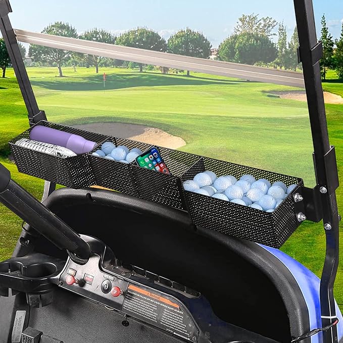 Golf Cart Basket Front Inner Fit EZGO TXT & RXV, Club Car Precedent&DS (2000 up) Golf Carts, Heavy Steel Mesh Durable Golf Cart Storage Tray Dash Organizer