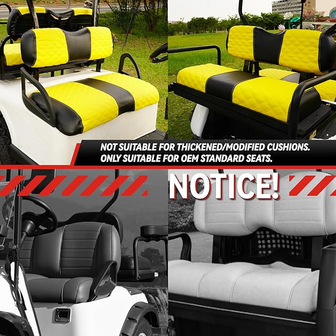 Golf Cart Front and Rear Seat Covers Waterproof and Sun Resistant Marine Grade Vinyl Leather Seat Cover Accessories for EZGO RXV 2008+, Yellow(4PCS)