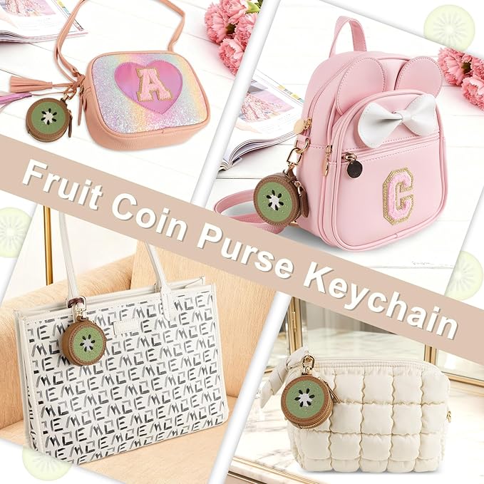 XSUIOY Orange Fruit Coin Purse Keychain Bag Charm, Mini Leather Coin Purse & Pouch Airtag Holder Keychain, Kawaii Bag Charms for Handbag, Tote, Keys, Airtag, Gifts for Girls & Women