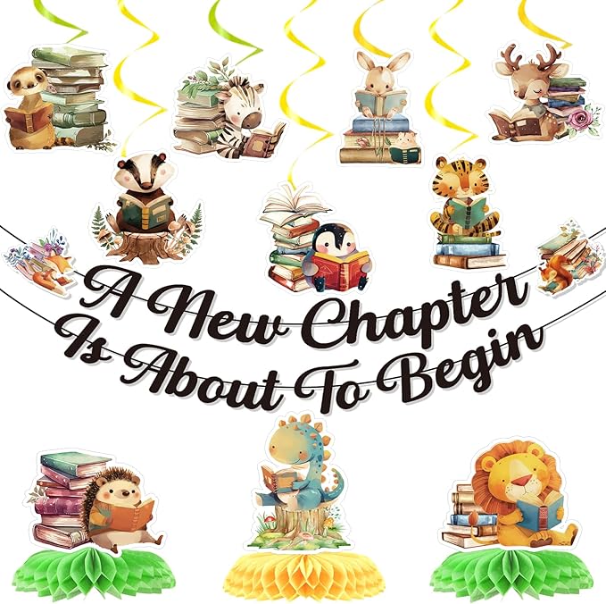 Book Baby Shower Decorations - 12PCS Book Themed Party Decorations A New Chapter Is About to Begin Baby Shower Banners Hanging Swirls Honeycomb Centerpieces Storybook Gender Reveal Supplies