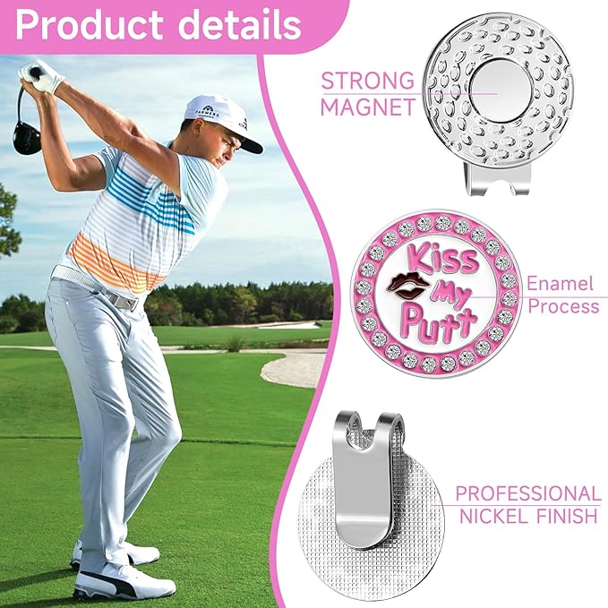 Magnetic Golf Ball Marker Clips, Funny Golf Ball Markers with Magnetic Clip, Enamel Golf Ball Markers Hat Clip Magnet for Men Women Golfer Gifts