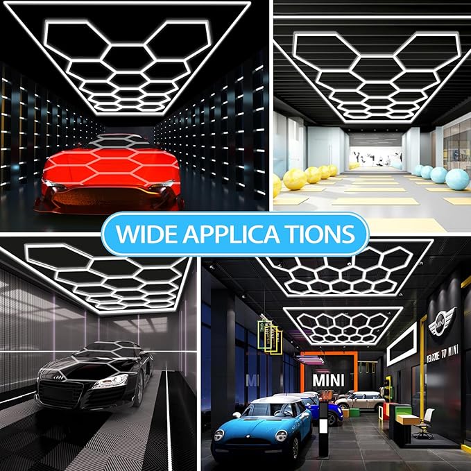 Updated Bigger Size Hexagon LED Garage Light: Ultra-Bright Hex Ceiling Lights, Hexagon led Lights for Garage Warehouse Workshop Gym Basement