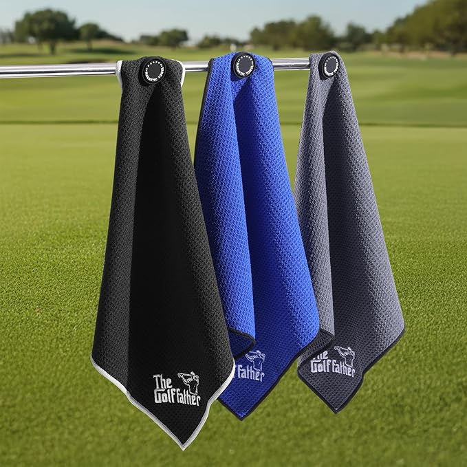 She's Pink Magnetic Golf Towel with Clip, 16"x16" Microfiber Waffle Weave, Quick-Dry Lint-Free Club & Ball Cleaning Cloth, Strong Magnet for Cart/Clubs, Grey, 1 Pack