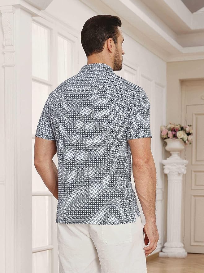 Lexiart Mens Golf Shirt Short Sleeve Dry Fit Print Moisture Wicking Performance Patterns Collared Polo Shirt with Pocket