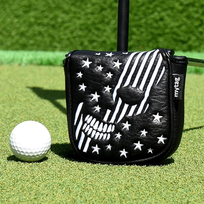 mytag Skull Skeleton Golf Head Covers Black Synthetic Leather Golf Headcovers Set Fits Driver Fairway Wood Hybrid/Utility Putter Iron Wedge Headcover