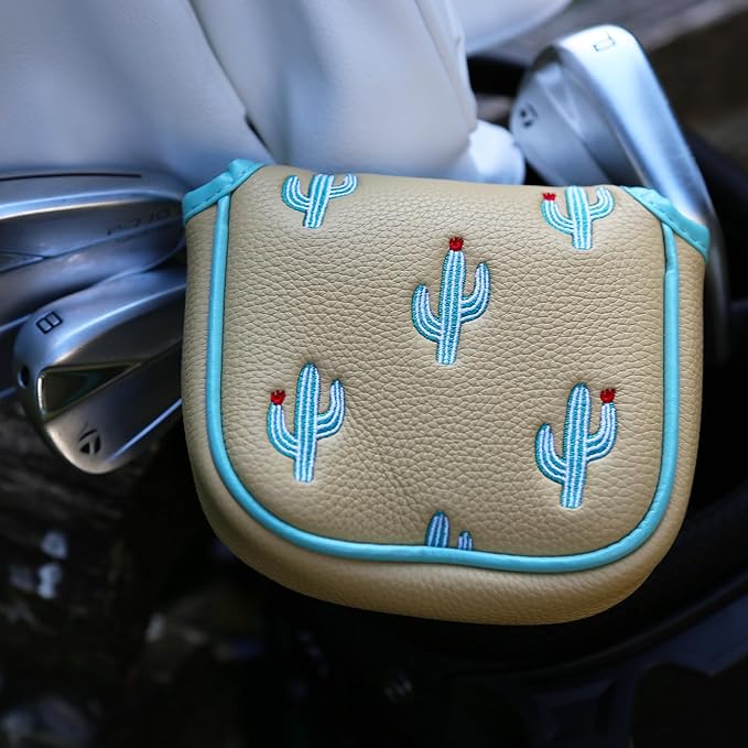 Golf Club Headcover, Premium Leather Embroidery Mallet Putter Cover Blade Head Covers, Stylish Golf Accessories, Great Golf Gifts for Men and Women Golfers