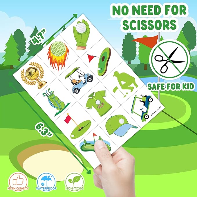 60 PCS Golf Sport Pre-Cut Temporary Tattoos | Super Cute Themed Birthday Party Favors, Supplies, Decorations, Green Sport Fake Tattoo Stickers, School Rewards Prizes & Gifts Boys & Girls, Carnival