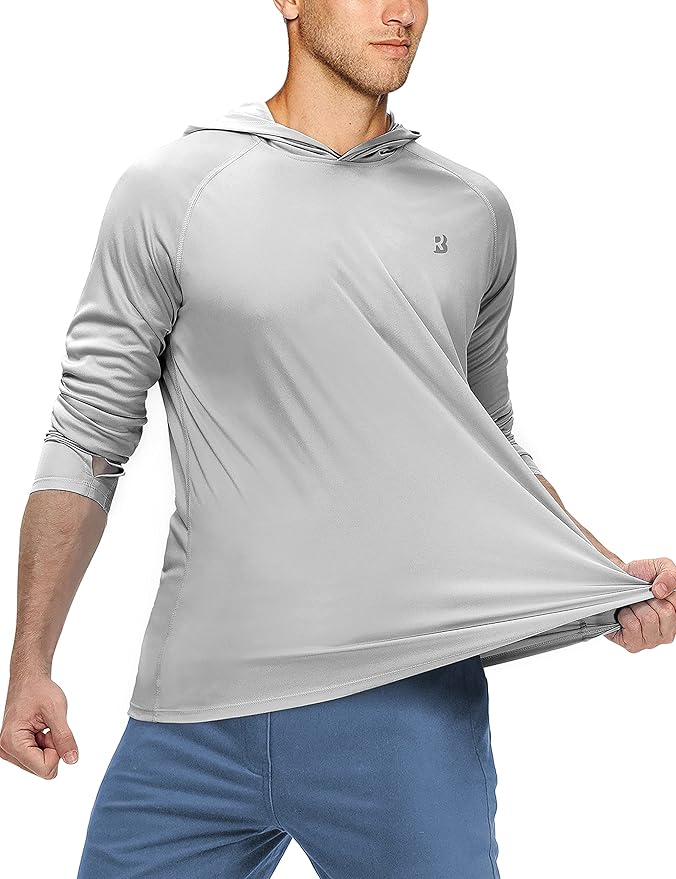 Roadbox UPF 50+ Fishing Shirts for Men, Long Sleeve UV Sun Protection Hoodie, Outdoor Hiking Running Swimming Rash Guard
