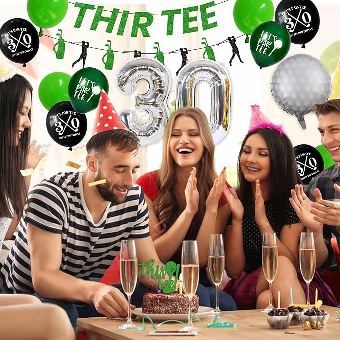 30th Birthday Decorations for Him, Golf 30th Birthday Party Decoration Themed for Men Thirty Birthday Decor Banner Set Durable 30 Number Balloons