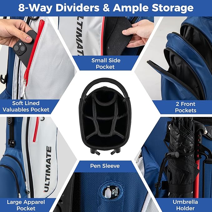 ULTIMATE Left Handed Golf Clubs for Men, 10pcs Men's Complete Golf Club Set Includes 460cc #1 Driver, #3 Fairway Wood, #4 Hybrid, #6/#7/#8/#9/#P Irons, Putter