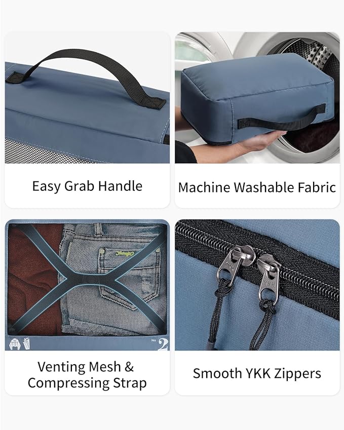ECOHUB 7 Set Packing Cubes Tear-Resistant Luggage Packing Organizers with Number Icon for Travel Accessories Luggage Suitcase Machine Washable Packing Cubes (Blue)