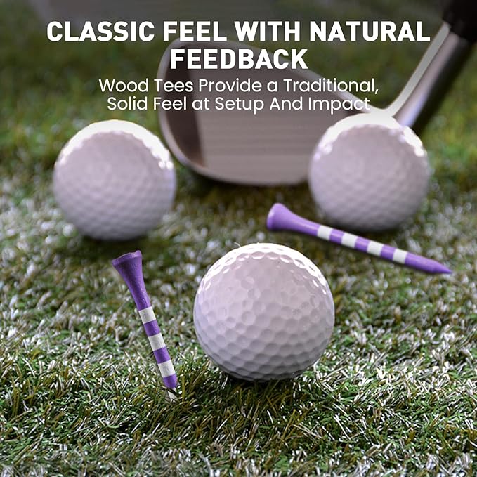 FINGER TEN Golf Tees Wood 3 1/4 2 3/4 Inch Value 50/120 Count, Durable Tees with Bright Colored Stripes for Consistent Height, 70mm 83mm Long Tees Ideal for Golfers