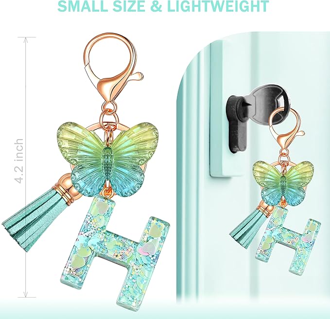 JINGUAZI Initial letter Keychains for Women Tassel Butterfly Pink Purple Cute Car Keychain for Wallet Backpack bag charm