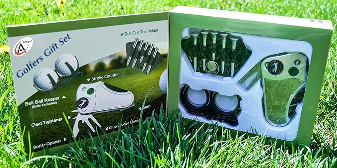 Golfer's Best Golf Gift Set: Tool - Stroke Counter, Divot Tool Repair, Brush, Ball Marker, Cleat Tightener, Club Groove Cleaner Belt Tee Holder Tees Belt Ball Holder - Gift Idea For Men Women