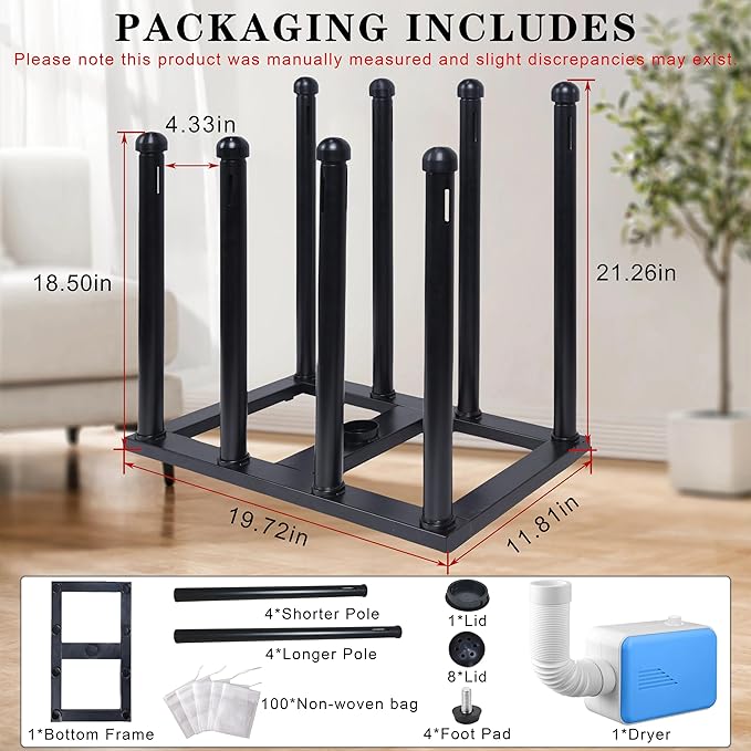 Boot Rack Organizer Tall Boots Boot Storage Free Standing Shoe Racks Black Metal for Dorm Room, Closet, Entryway, Bedroom for 4 Pairs With Multifunctional Portable Dryer 600W(54 * 50.1 * 30)