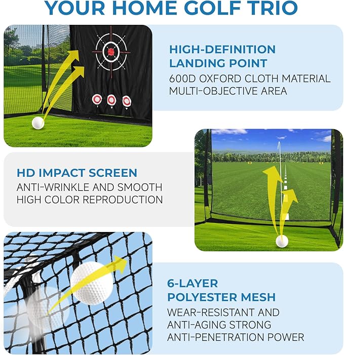 10x8 ft Golf Practice Hitting Net Cage Enclosure - Heavy-Duty Construction for Long-Lasting Practice, Impact Screen, Blank Simulator Screen, or Classic Net for Indoor/Outdoor Backyard Practice