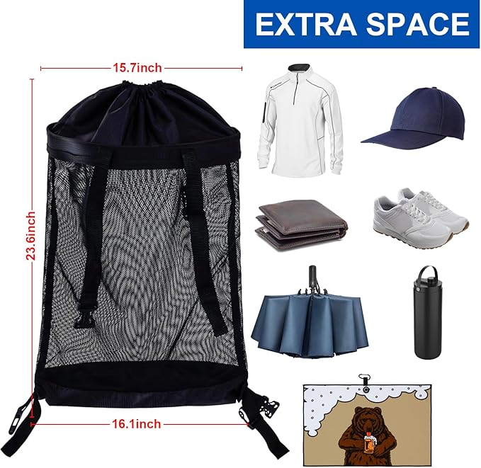 Golf Push Cart Storage Bag,Golf Cart Organizer, Backside Extension Storage Bag,Closure Push Cart Net Mesh Accessories