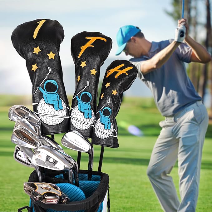 Astronaut Series Golf Headcovers, Synthetic Leather Golf Head Covers for Driver, Fairway Wood and Hybrid, Golf Putter Covers for Mallet and Blade