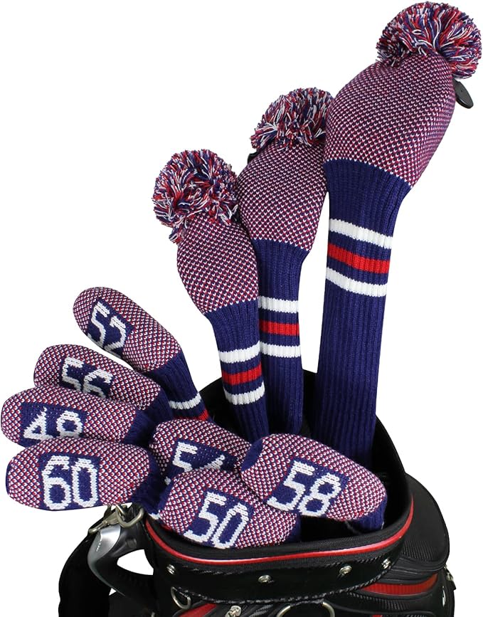 Scott Edward 1/7/10 Pcs Knitted Golf Club Head Covers for Irons Wedge Cuteness and Basically Socks Shape Washable Golf Club Head Protector on Pattern Style Double Sided Customized
