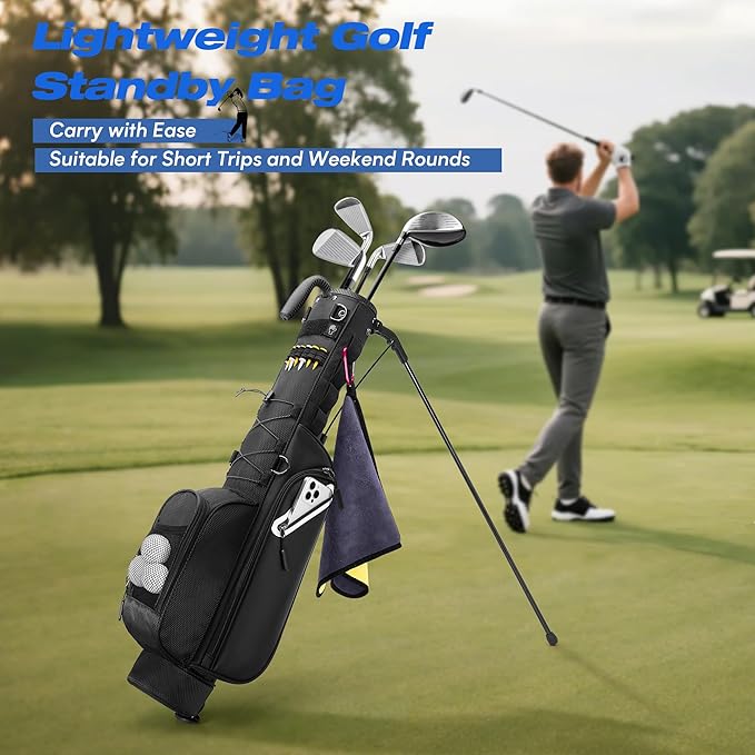 Golf Stand Bag Fit Up to 7 Clubs, Compact Design for Par 3 Courses and Driving Range, Lightweight Pitch and Putt Golf Bag, with Padded Double Strap, Rain Cover, Accessory Pockets