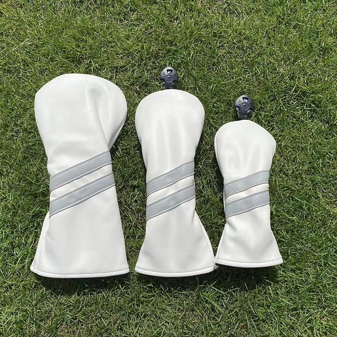 3pcs Golf Wood Head Covers Headcovers Set includes Driver Headcover fits up to 460cc Drivers, Rotatable Golf Fairway Wood Headcover and Hybrid Head Cover