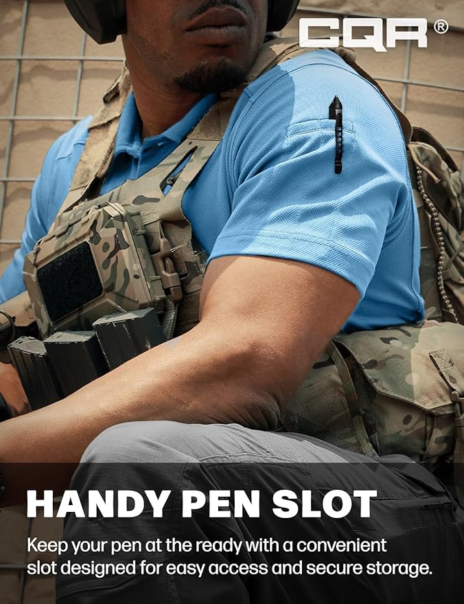 CQR Men's Polo Shirts, Tactical Short Sleeve Golf Performance Shirts, Lightweight Dry Fit UPF 50+ Pique