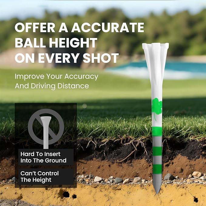 FINGER TEN Unbreakable Golf Tees Plastic 80 3 1/4" or 2 3/4" Driver Tees with 20 1 1/2" Iron Tees Assorted Pack, Low Resistance & Consistent Height Long Short Tees with Bright Colors