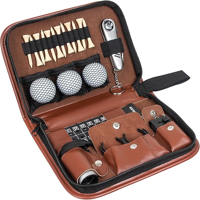 Golf Gifts for Men Women Golfer, Golf Gift Set Accessories Kit with Premium Leather Case Bag Ball Tee Accessory Set Golfing Suitable for Beginner or Pros