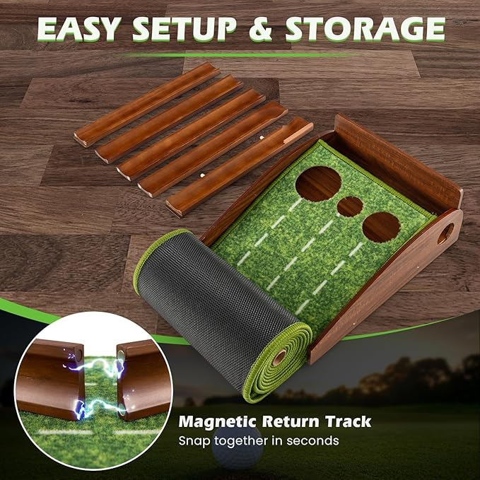 ULTIMATE Indoor/Outdoor Golf Putting Mat, Golf Putting Green w/Automatic Ball Return System, Putter Alignment Guides for Training & Practicing, Golf Practice Equipment for Home & Office (3-Holes)