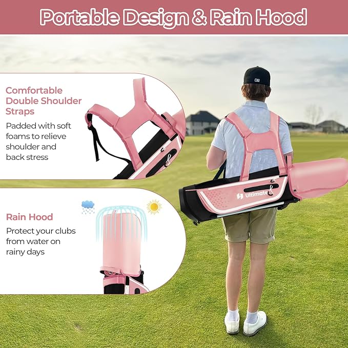 Goplus Junior Complete Golf Club Set for Kids, Right Hand Golf Clubs with Stand Bag, Rain Hood, Golf Practice Set for Ages 5-7,8-10,11-13 Boys Girls