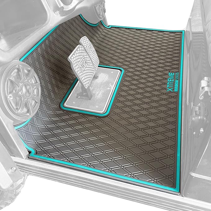 Xtreme MATS Rubber Double Diamond Golf Cart Floor Mat– Fits 2023+ Evolution Forester Models with Metal Pedals Only - Heavy-Duty Custom Fit All-Weather Floor Liner (Sky Blue Trim)