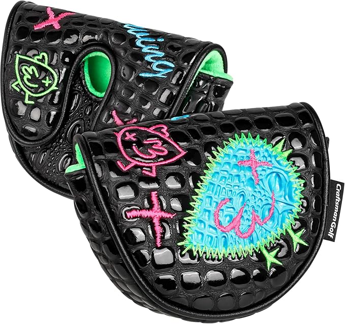Craftsman Golf DF3 Putter Cover Golf Headcover Center Shaft Birdie Design OZ1 Headcover Mallet Putter Cover with Magnetic Closure for Driver Mid Mallet Putter Heel Shafted