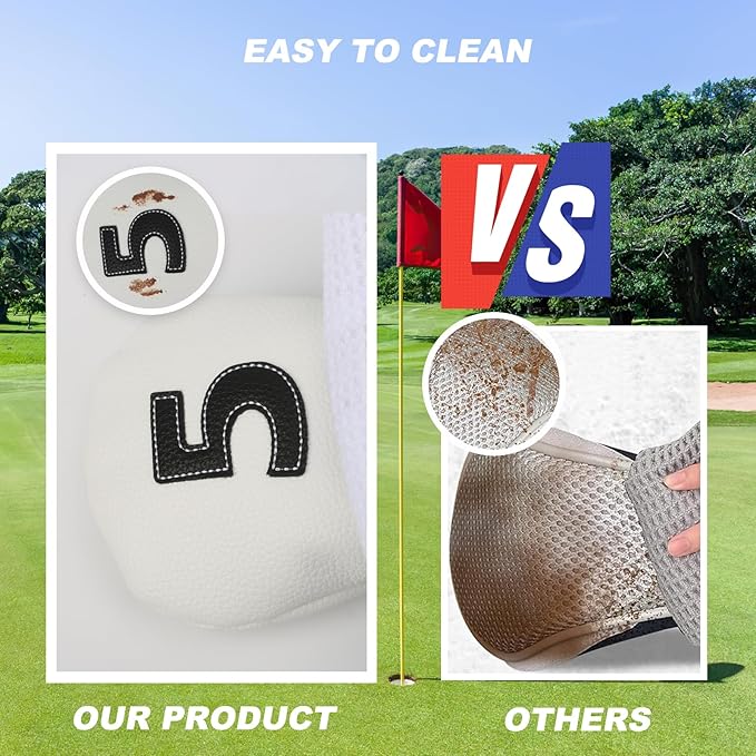 Golf Club Covers,4pcs or 1pc Golf Headcovers for Woods and Driver Fairway Hybrids Women Men - Premium PU Leather with Interchangeable Tags & Magnetic Blade and Mallet Putter Covers