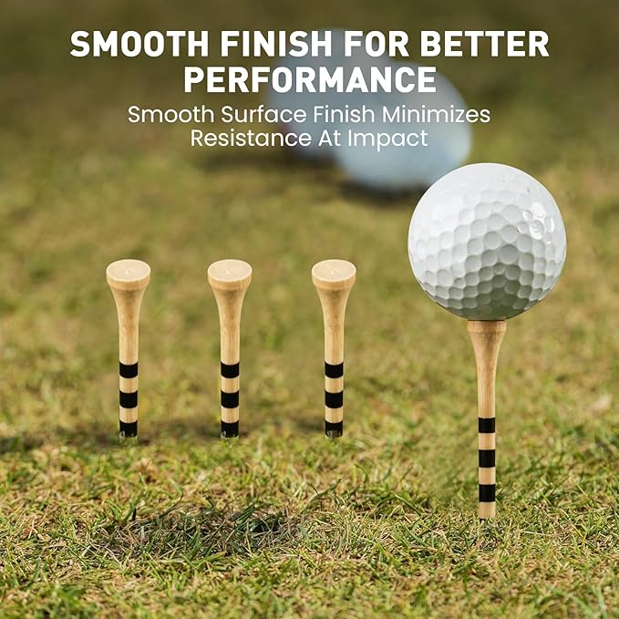 FINGER TEN Golf Tees Wood 3 1/4 2 3/4 Inch Value 50/120 Count, Durable Tees with Bright Colored Stripes for Consistent Height, 70mm 83mm Long Tees Ideal for Golfers