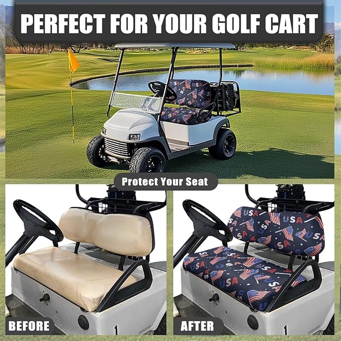 Golf Cart Seat Covers, Universal Fit & Nonskid Bottom Fits for Club Car 2 Person Seats Golf Carts
