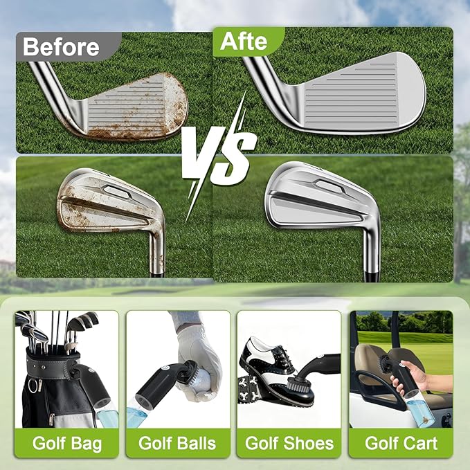 Electric Golf Club Cleaner Brush: AA Battery Powered for Effortless Cleaning - Golf Club Brush for Golf Accessories - Holds 5oz Water - Magnetic Clip - Golf Gifts for Golfer Men