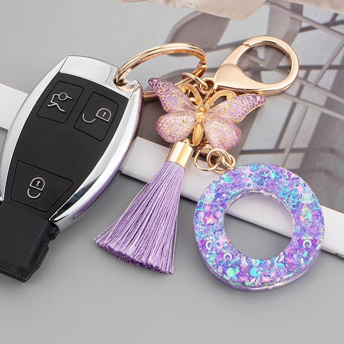 Suweibuke Colourful Cute Initial Letter Keychains for Women Girls with Tassel Butterfly, Charm for Purse Handbags Backpacks