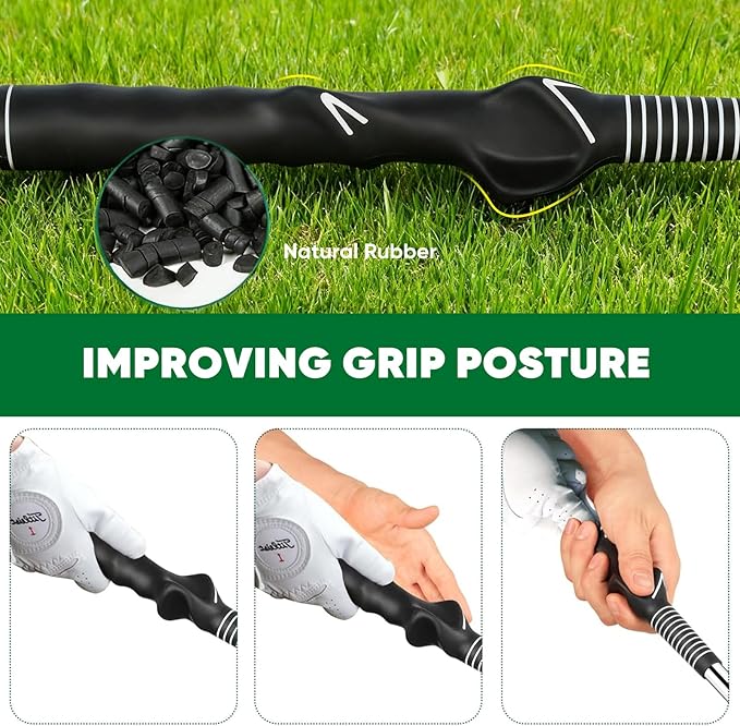 Retractable Golf Swing Training Aid - Portable Grip Trainer with Click Feedback for Right Handed Golfers, Portable Swing Tempo Trainer with Arm Band for Indoor & Outdoor Practice