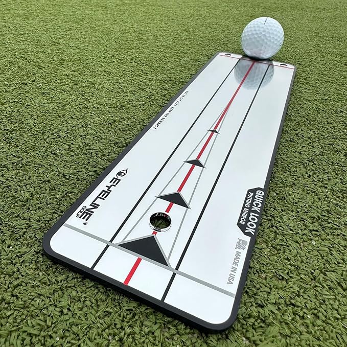 EyeLine Golf Quick Look Mirror and 70 Degree Edge Putting Rail – Compact Golf Training Aid for Putting Stroke with Slight Arc – Use on Indoor Greens or Outdoors